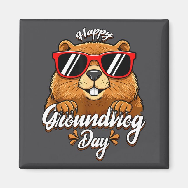 Íman Feliz Dia do Groundhog Funny Groundhog Solteiros F (Frente)