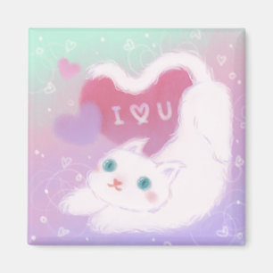 Íman Feliz Dia dos Namorados com Gato Branco Fofinho