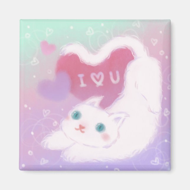 Íman Feliz Dia dos Namorados com Gato Branco Fofinho (Frente)