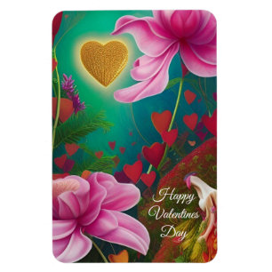 Íman Feliz Dia dos Namorados - Flores e Corações Rosa