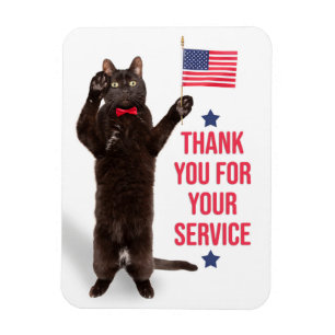 Íman Feliz Dia dos Veteranos Gato com Bandeira e Saludi