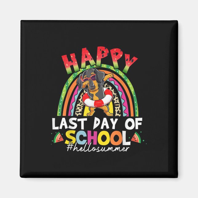 Íman Feliz Dia Passado Da Escola Dachshund Dab Rainbow  (Frente)
