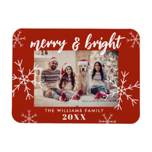 Íman Feliz e Foto Brilhante Flocos de Neve Vermelhos Na