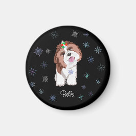 Íman Feliz e Snowflake Tzu Adorável com Nome de Cão