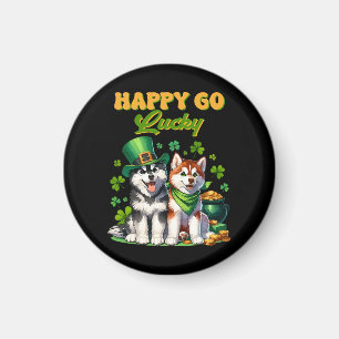 Íman Feliz e Sortudo Husky Fofo Dia de São Patrício
