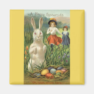 Íman Feliz Eastertide Vintage Páscoa Bunny e Crianças