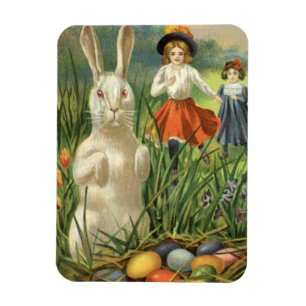 Íman Feliz Eastertide Vintage Páscoa Bunny e Crianças