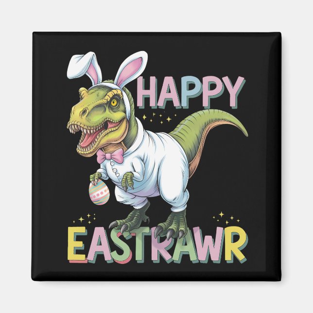 Íman Feliz Eastrawr T Rex Páscoa Dinossaur Bunny Egg (Frente)