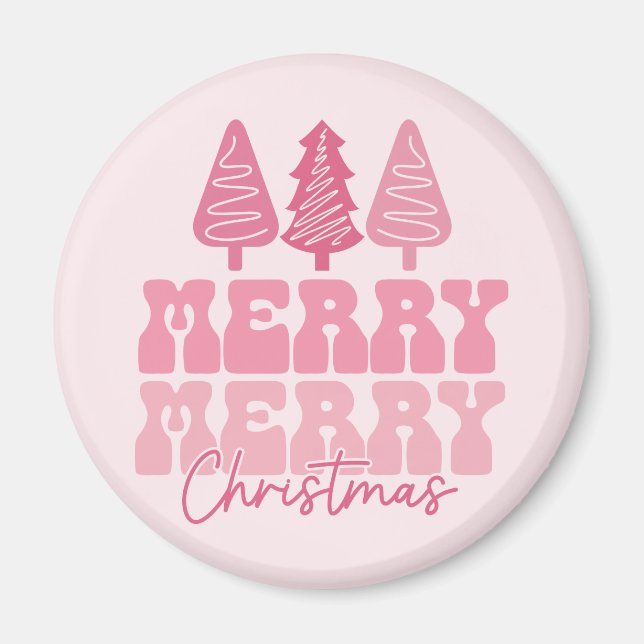 Íman Feliz Feliz Natal - Design de Férias Rosa (Frente)