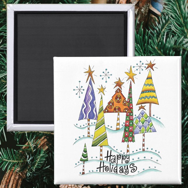 Íman Feliz Férias! Árvores de Natal bonitas com Estrela (Criador carregado)