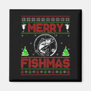 Íman Feliz Fishmas B Peixe Pesca Suéter Feio de Natal