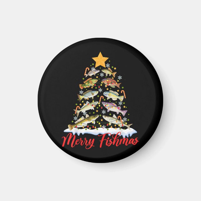 Íman Feliz Fishmas Engraçado Árvore de Natal Luzes de P (Frente)