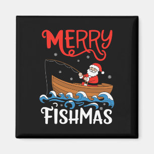 Íman Feliz Fishmas Engraçado Natal Papai Noel Pesca