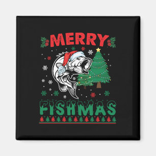 Íman Feliz Fishmas Peixe Pai Pescador Natal