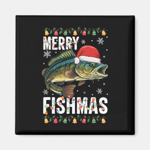 Íman Feliz Fishmas Piada de Natal de Pesca Pijama Peixe