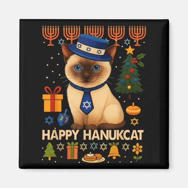 Íman Feliz Gato de Hanuka Suéter Feio Gato Chanukah Jud (Frente)