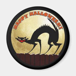 Íman Feliz Gato Negro de Halloween com Lua Cheia
