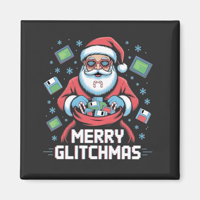 Íman Feliz Glitchmas Codificação Programador Papai Noel (Frente)
