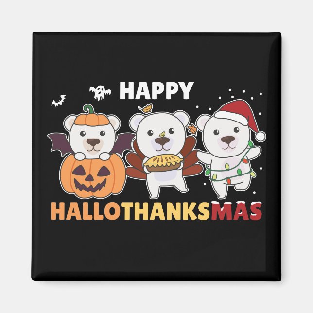 Íman Feliz Hallothanksma Polar Bear de Natal M (Frente)