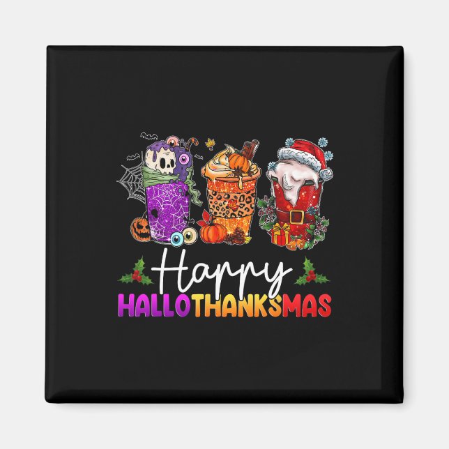 Íman Feliz Hallothanksmas Café Latte de Halloween de Aç (Frente)