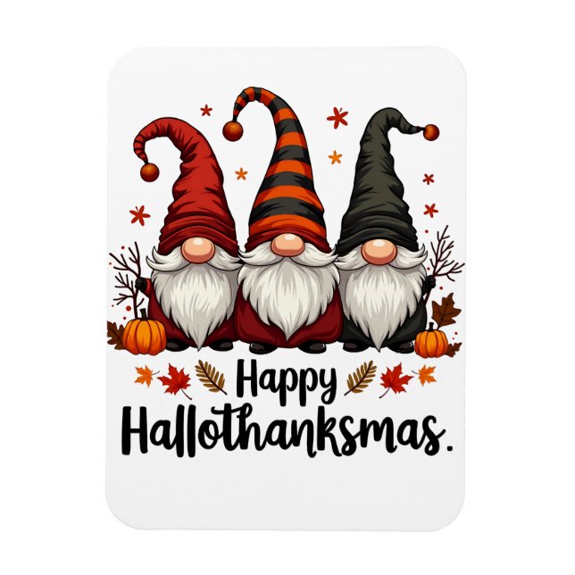 Íman Feliz Hallothanksmas Halloween Xmas Gnomos (Vertical)