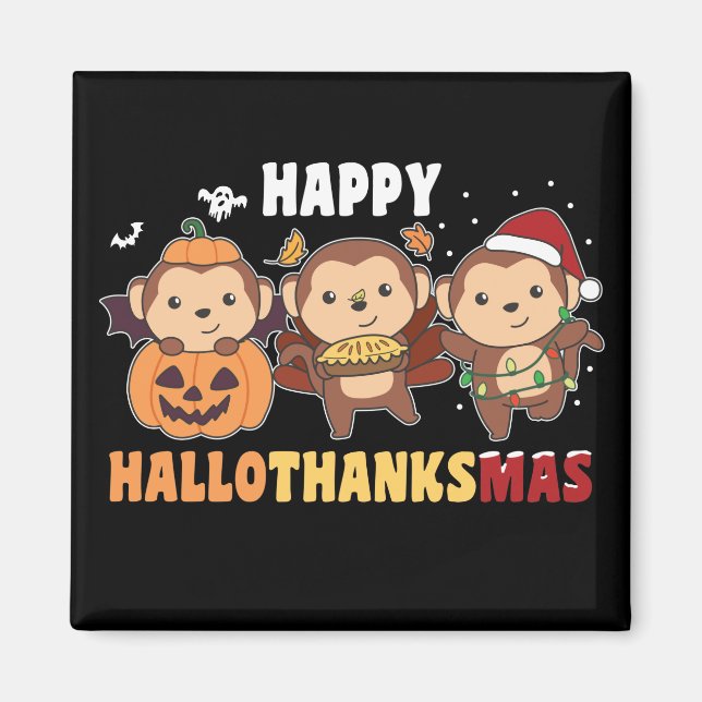 Íman Feliz Hallothanksmas Macacos Macacos de Natal Magn (Frente)
