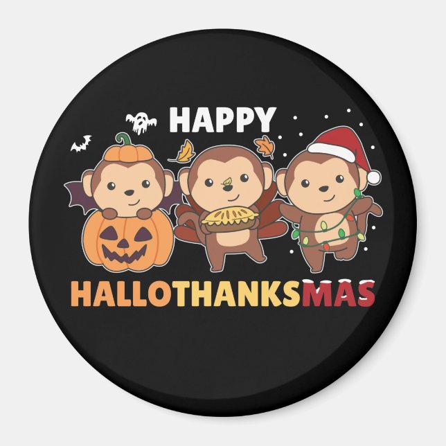 Íman Feliz Hallothanksmas Macacos Macacos de Natal Magn (Frente)