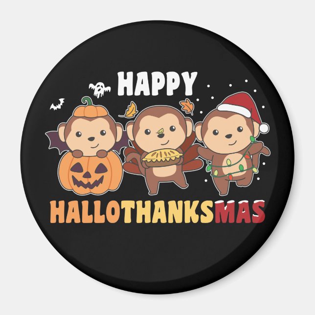 Íman Feliz Hallothanksmas Macacos Macacos de Natal Magn (Frente)