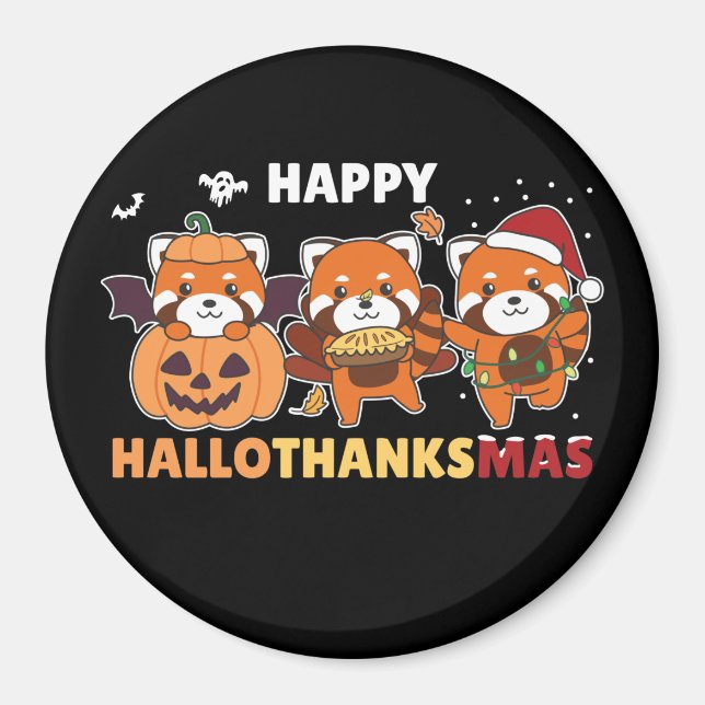 Íman Feliz Hallothanksmas Pandas Natal Red Panda Mães (Frente)