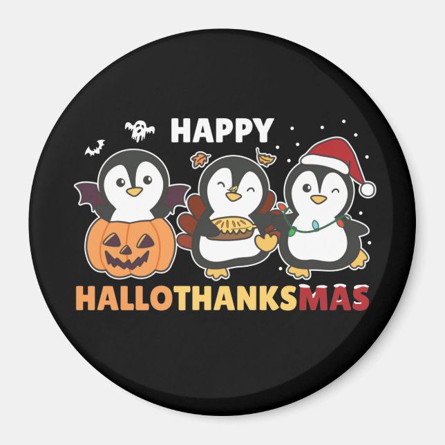 Íman Feliz Hallothanksmas Penguins Mães de Natal (Frente)
