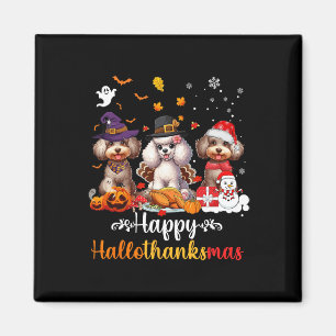 Íman Feliz Hallothanksmas Poodle Dog Halloween Christma