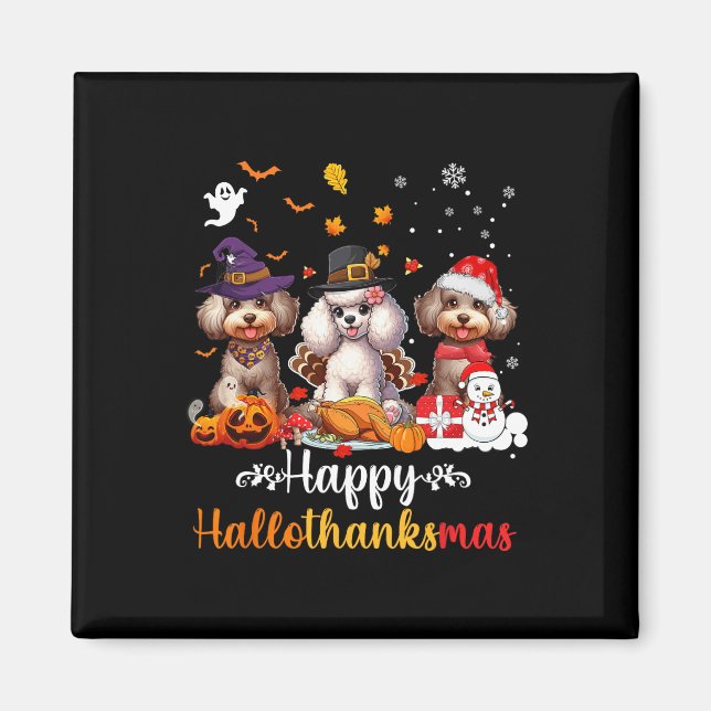 Íman Feliz Hallothanksmas Poodle Dog Halloween Christma (Frente)