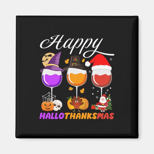 Íman Feliz Hallothanksmas Wine Glass Halloween Thanksgi (Frente)