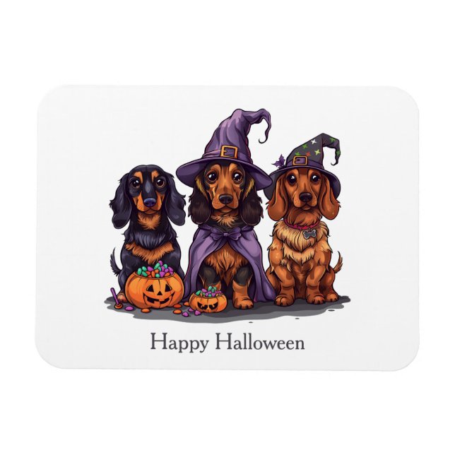 Íman Feliz Halloween Dachshund Witch Dogs (Horizontal)