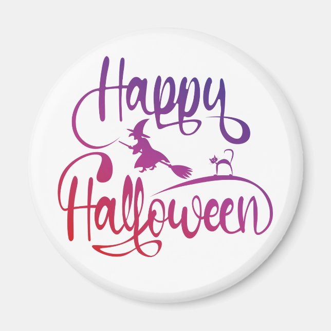 Íman Feliz Halloween gradient voando feiticeiro (Frente)