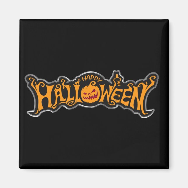 Íman Feliz Halloween Olho de Rubi Abóbora Moldura Prata (Frente)