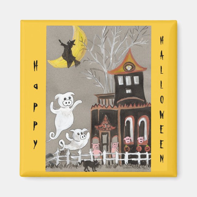 Íman Feliz Halloween Pig Ghosts (Frente)