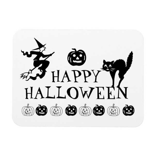 Íman Feliz Halloween preto branco assustador (Horizontal)