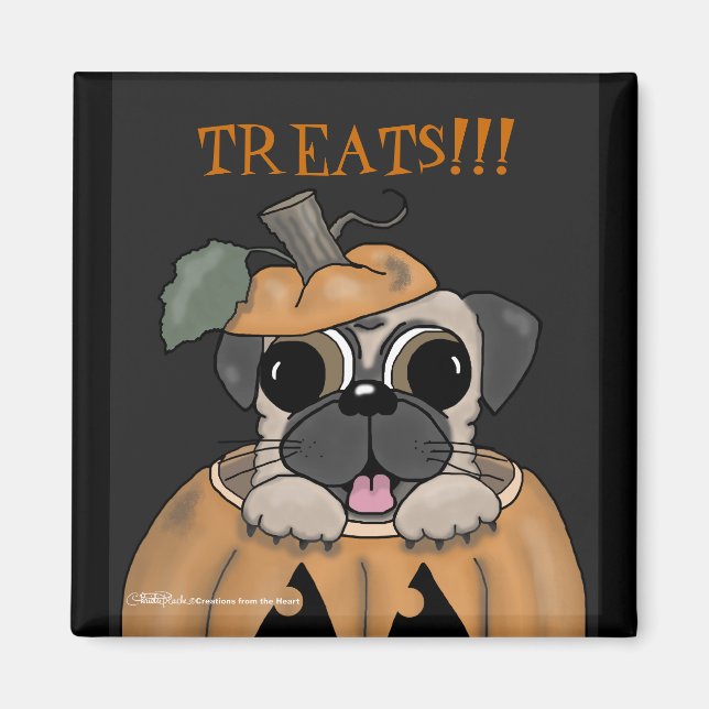 Íman Feliz Halloween-Pug em Jack O' Lanterna (Frente)
