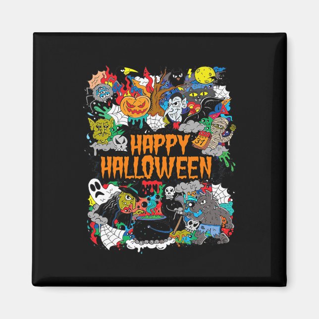 Íman Feliz Halloween Spooky Retro (Frente)