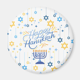 Íman Feliz Hanukkah Azul e Dourado