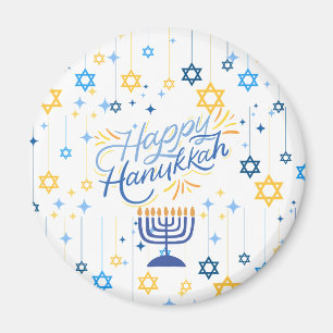 Íman Feliz Hanukkah Azul e Dourado
