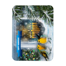 Feliz Hanukkah. Cena da Janela de Neve com Menorah