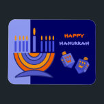 Íman Feliz Hanukkah. Menorah e Dreidels Gift<br><div class="desc">Feliz Hanukkah. Menorah e Dreidels,  design de presentes. Cartões,  convites de festas e presentes disponíveis na Categoria Feriados Judeus / Hanukkah da nossa loja.</div>