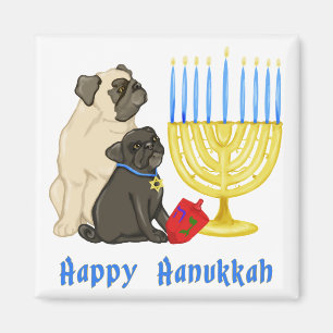 Íman Feliz Hanukkah Pug e Magnetos Menorah