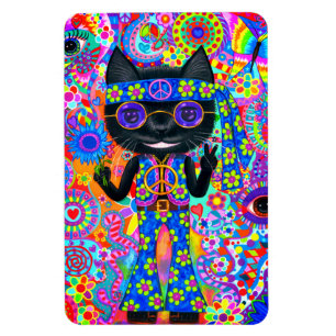 Íman Feliz Hippie Cat Óculos escuros Sinal de paz Flor