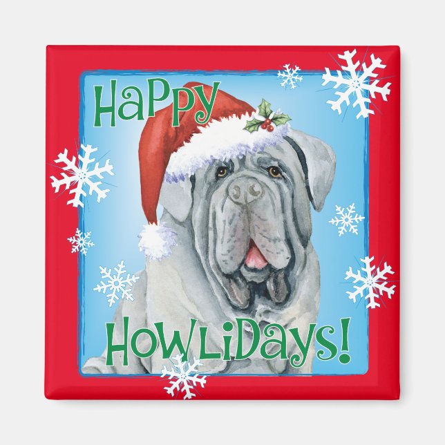 Íman Feliz Howlidays Magnet napolitano Mastiff (Frente)