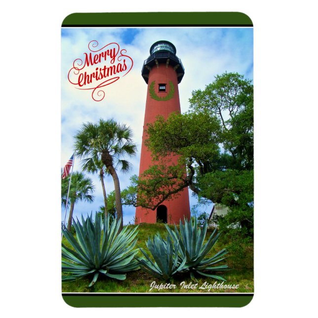 Íman Feliz Jupiter Inlet Lighthouse Flórida de Natal (Vertical)