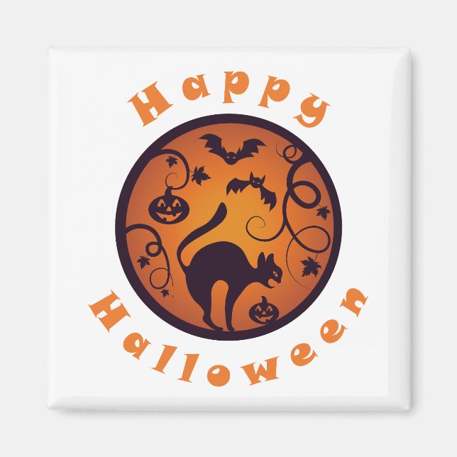 Íman Feliz lanterna do Halloween aranhas e morcegos neg (Frente)
