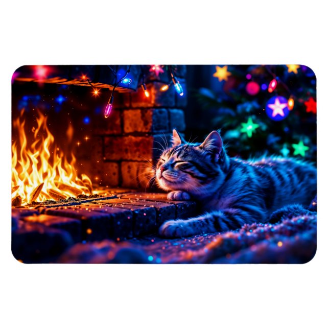 Íman Feliz lareira de gato Feliz Natal (Horizontal)